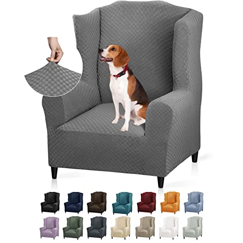 YEMYHOM 1 Piece Stretch Wingback Chair Slipcover Latest Jacquard Design Wing Chair Cover Non Slip Furniture Protector with Foam Rods for Living Room (Wing Chair, Light Gray) - color: Light Gray, size: 1 Pack - Wing Chair