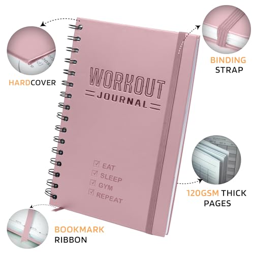 Nextnoid Hardcover Workout Planner Fitness Journal for Women & Men - A5 Sturdy Workout Log Book to Track Gym & Home Workouts - Pink - color: D.Pink, style: Fitness