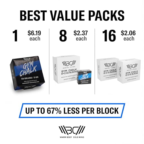 WARM BODY COLD MIND Sport Chalk Block - Gym Chalk for Weightlifting - Moisture-Absorbing Magnesium Carbonate - Gymnastics Hand Grip - style: 1 Block
