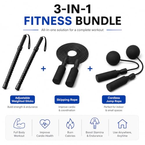 Ropeless Battle Ropes & Weighted Ropeless Skipping Rope Set, Portable Home Gym Equipment for HIIT Cardio Fitness Training, Fat Burning Strength Workout Gear