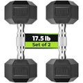HANDBODE Hex Dumbbell Set of 2, Rubber Encased Fixed Dumbbells, 2.5-65 lb | Non-Slip Comfortable Handles, Hand Weights for Strength Training, Ideal for Home Gym Workouts - size: 17.5 lb, Pair, style: Chrome Handle