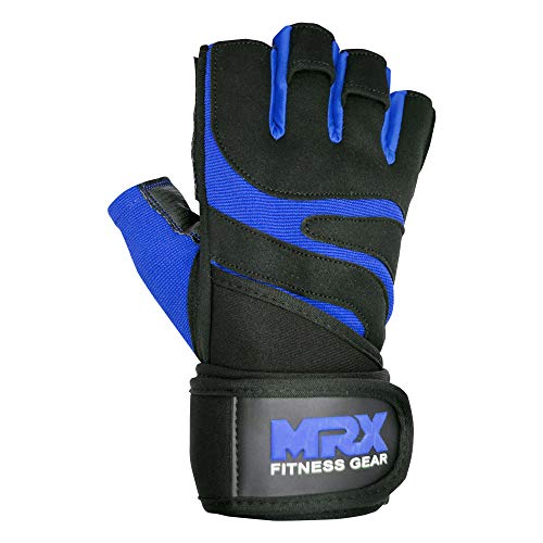 MRX Weightlifting Gloves for Men Workout Gloves Mens Wrist Support Lifting Gloves Male Gym Gloves | Workout Gym Accessories for Men Weight Lifting Fingerless Gym Exercise for Powerlifting - color: Black Blue, size: X-Large