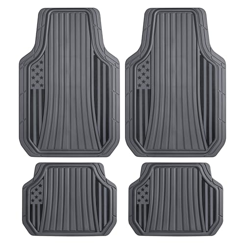 MotorTrend Black Flag Rubber Floor Mats – All Weather Car Mats with American Flag Stars & Stripes Design, Heavy-Duty Automotive Floor Mats for Cars, SUVs & Trucks Grey/Black - color: Grey Flag