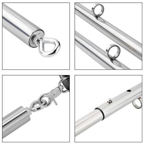 Spreader Bar Heavy Duty Stainless Steel Expandable Silver Bar Home Gym with 4pcs Furry Purple Adjustable Straps,Sports Aid Training Fitness Gear Pilates Aid Kit - style: Silver+Purple Furry Kit
