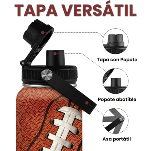 SANDJEST Football Water Bottle - 32oz Insulated Stainless Steel Sports Bottles - Gifts for Men Football Lovers Fan Players - color: Football 3