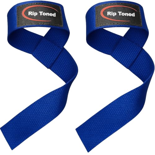 Rip Toned Lasso Lifting Straps for Weightlifting, 23¼" Padded | 1 Pair, cotton, non-latex neoprene. No break-in. Quick release. Deadlifts, rows, shrugs, pull-ups. Machine washable. - color: Blue