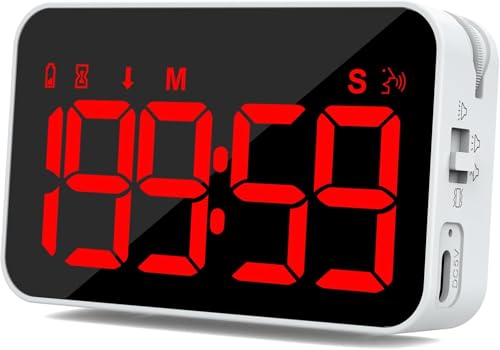 PERSUPER Kitchen Digital Timer, Count Down Up, Rechargeable, Vibration Mode Adjustable Volume and Brightness LED Display, Time Management Cook, Desk, Kids Adults Study Teaching, Kitchen Gadgets Red-1 - color: Red-1