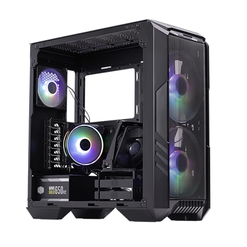 Cooler Master HAF 500 Pro Bundle – PC Case + PSU + CPU Cooler, High Airflow ATX Mid-Tower PC Case with Dual 200mm ARGB Fans + Hyper 212 Halo CPU Air Cooler + MWE 650W Gold Power Supply