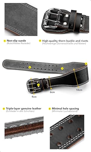 Fitgriff® Classic Weight Lifting Belt (100% Leather) for Men and Women - Gym Belt for Squats, Deadlift, Back Support - size: 23.5"-31" Waist Circumference