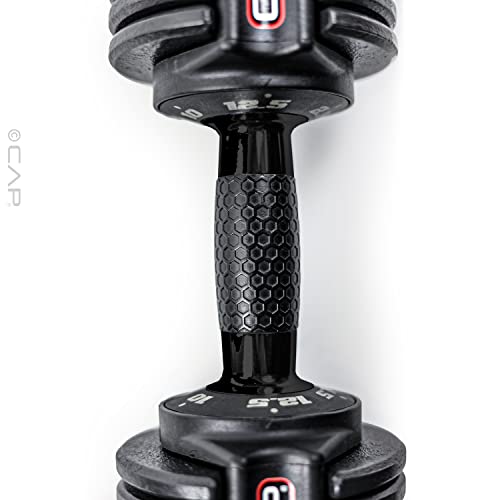 CAP ADJUSTABELL Adjustable Dumbbell Set, Premium Quick Select Adjustable Weights for Strength Training, Singles & Pairs, 12.5 LB, 25 LB & 55 LB, Round & Hex Dumbbells, Multiple Grip Handle Options - size: 12.5 lb - Honeycomb Black Handle, style: Pair