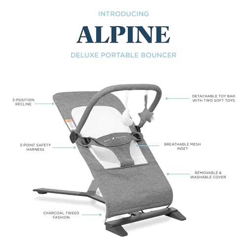 Baby Delight Alpine Deluxe Portable Bouncer | Infant | 0 – 6 months | Charcoal Tweed - color: Charcoal Tweed