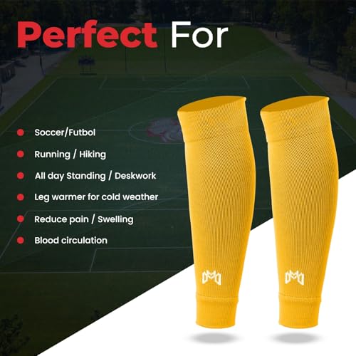 MediCaptain Pre Cut Soccer Sock Sleeves, Companion for Soccer Grip Socks, Securely Holds Shin Guards, Compression Leg Warmer - color: Yellow
