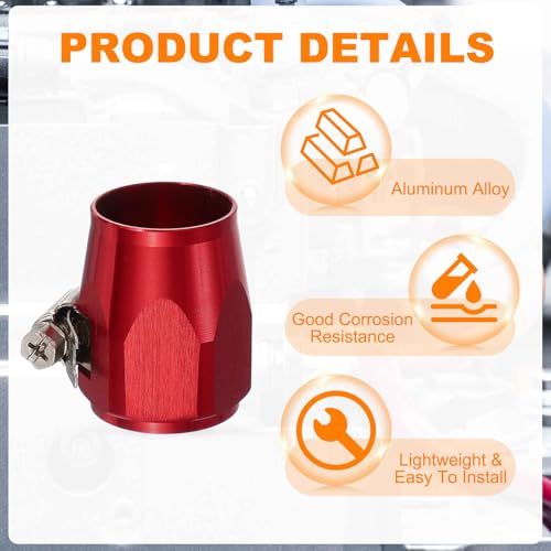 HARFINGTON 2pcs 14AN Hose Finisher Clamp Aluminium Hex Car Hose Finisher Flexible Pipe Clamps with Screw Band for Fuel Gas Oil Air Water Tube, Red - color: Red, size: 14AN