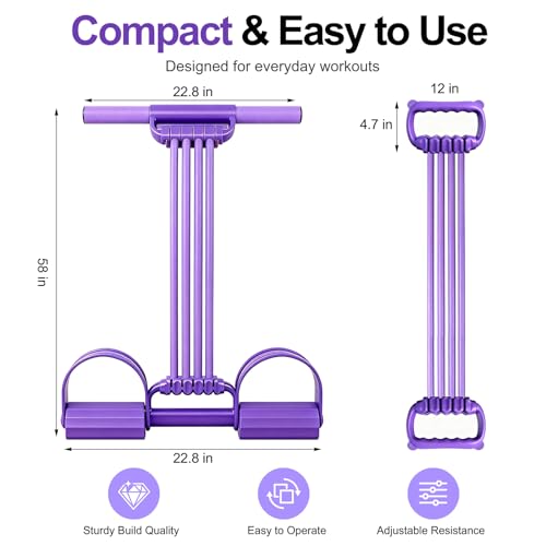 Multifunction Foot Pedal Resistance Bands with Handles, 3 in 1 Tension Rope Elastic Fitness Band for Home Workout, Yoga,Stretching, Full Body Exercise for Abs, Core, Waist, Arm, Leg - color: Purple