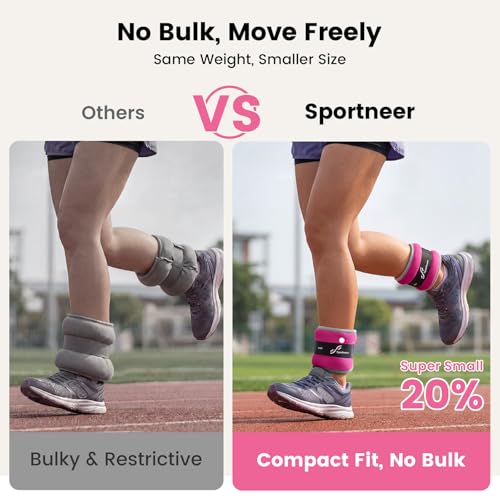 Sportneer Ankle Weights Wrist Weights Pair of 1/2/4/6/10 LBS for Men Women Kids Strength Training Wrist and Ankle Weights Set with Reflective Strips for Dancing Running Walking Fitness Workout Gym - color: Pink, size: 2 lbs x 2