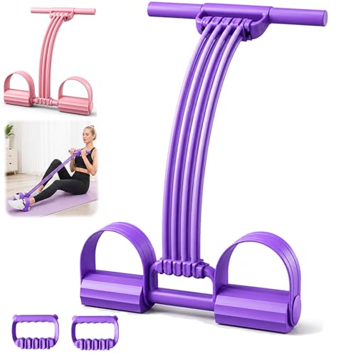 Pedal Resistance Band with Handle Upgraded 8-Tube Resistance Bands with Handles Set, 3-in-1 Multifunctional Chest Expander, Back Puller and Stretching Rope,Detachable Pedal Exerciser for Home - color: Purple
