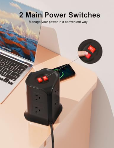 12-in-1 Power Strip with 8 AC Outlets & 4 USB Ports (2 USB-C) - 6ft Heavy Duty Surge Protector with Auto-Reset GFCI, 10A Tower for Home Office, Dorm, Travel & Garage - style: 3 Prong GFCI Plug