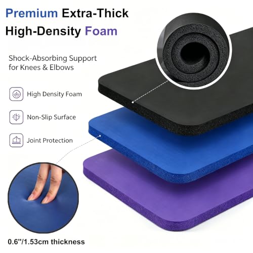 DEAYOU 3 Pack Yoga Knee Pads Cushion, Non Slip Exercise Mat for Pain Free Yoga, Extra-Thick Pilates Knee Mats, Portable Yoga Mat Accessory for Fitness, Elbows, Wrist, Forearms, 24"x10"x0.6", 3-Color