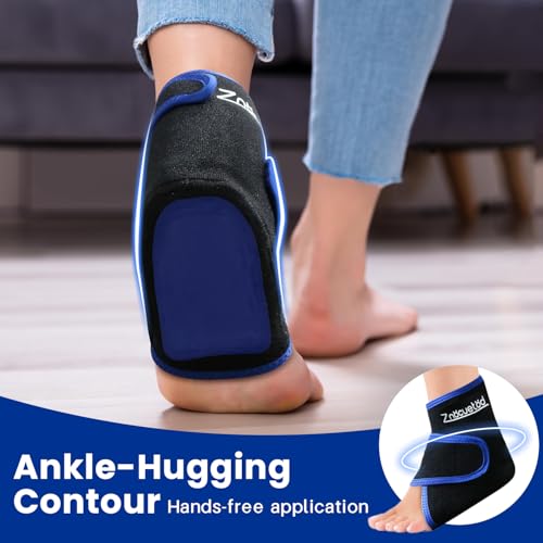 Ankle Ice Pack Wrap Reusable Gel Cold Compression for Foot Discomfort Ice Wrap for Feet Swelling and Recovery Plantar Fasciitis Achilles Tendonitis Sprained Ankles Heel Spur Pain Relief (Black) - color: Black