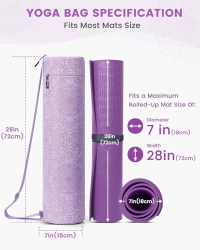 Gonex Yoga Mat Bag with Full-Zip Design, Fits Most Mats | 600D Oxford Fabric, Wet Pocket, Front Zip Pocket, Adjustable Strap, Fits Mats up to 26" - color: Soft Lavender