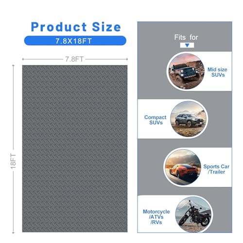 7.8 x 18 FT Garage Floor Mat for Under Car, PVC Garage Flooring Roll Mat | 2.8mm Thick, Diamond Plate, Parking Mat Waterproof Nonslip, For Gym & Warehouse, Trailer Use, 140 SQFT - size: 7.8 x 18 FT