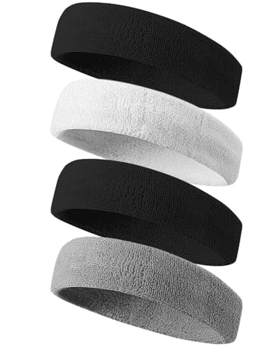 Tanluhu Sweatbands Sport Headbands for Men & Women,Terry Cloth Sweat Band for Tennis, Running, Basketball, Working Out, Exercise- Athletic Sweat Cotton Headband Outdoor - color: Black/White/Black/Gray