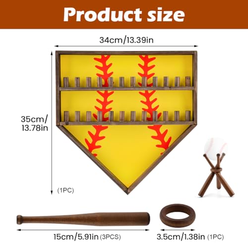 Wooden Championship Ring Display Case for 24 Rings with Medal Hooks | Wall Mounted Wood Ring Holder, Fits Most Ring Sizes, Includes Medal Hooks and Baseball Stand, For Sports Awards Room Decor