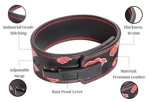 Anime Weight Lifting Lever Belt | 10mm Premium Leather Weightlifting Belt for Powerlifting, Bodybuilding, Deadlift, Squats, Exercise Workout | Heavy Duty Gym Belt Best for Men & Women - color: Akatsuki, size: Large