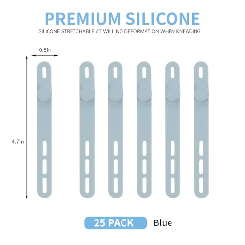Oligei 25 Pcs Silicone Cable Ties, Cable Ties Reusable, High Elasticity Cord Wraps for Electrical Cords, Cord Organizer for Earphone, Phone Charger(Blue) - color: 25p∣blue