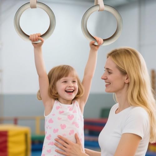 Wooden Gymnastics Rings - 19x19x2.5cm, Rings Gymnastics - 2 Pieces Pull Up Grips, Pull-Up Bar Ŕings - for Home Gym Fitness Exercise Playground Indoor Outdoor