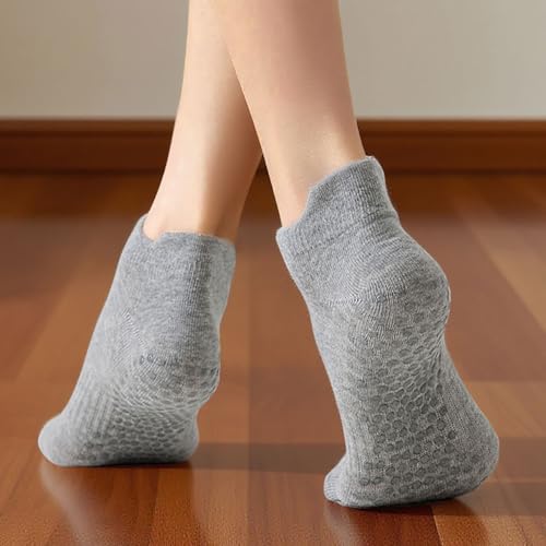 5 Pairs Pilates Socks with Grips for Women Non Slip Grip Yoga Crew Socks for Barre Hospital Barefoot - color: A - 2 White 2 Black 2 Gray