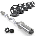 RitFit 2 Inch EZ Curl Bar with Weights, 350LBS Capacity Olympic Barbell for Bicep & Triceps, Home Gym Strength Training - style: Silver(with 155LB Weights and Collar)