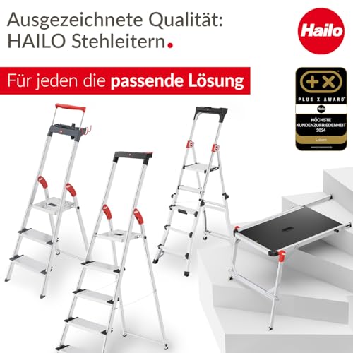 Hailo TP1 Work platform for staircases Non-slip textured coated board Length and height-adjustable telescopic rails and feet Integrated spirit level Two-hand safety unlocking mechanism 9940-101 Silver - style: Old Version