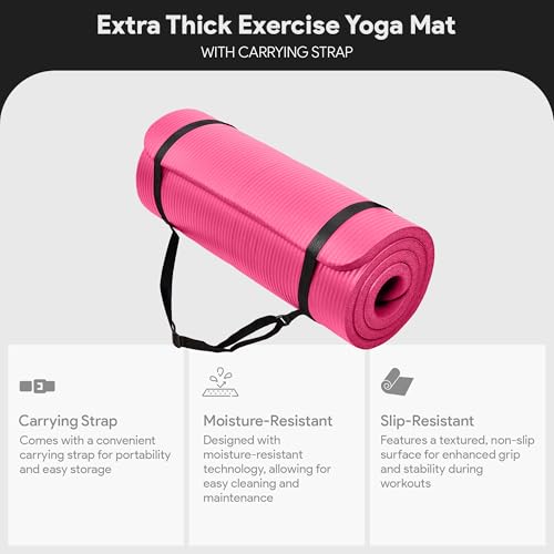BalanceFrom Yoga Mat, 1-Inch Extra Thick High Density Exercise Mat, Anti-Tear Exercise Yoga Mat with Carrying Strap, Suitable for Various Yoga Exercises, Multiple Colors - color: Pink