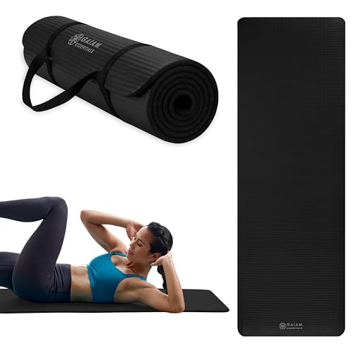 Gaiam Thick Yoga Mat, Exercise & Fitness Mat with Easy-Cinch Carrying Strap | Non-Slip NBR Foam | Joint Cushioning | Yoga, Pilates, Fitness & Floor Workouts | 72"L x 24"W - color: Black