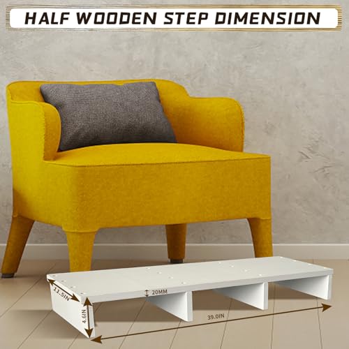 39IN Long Wooden Step Stool for Elderly, Half Wooden Riser Step Stool for High Bed, Bathroom, Kitchen and Living Room, 400LBs Loading(39.0" L*11.5" W*4.6" H, White) - color: White