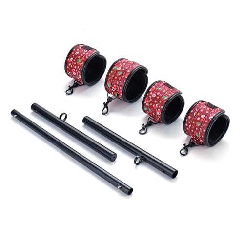 3 in 1 Heavy Duty Stainless Steel Expandable Spreader Bar with 4pcs PU Blue Adjustable Straps,Workout Bar for Home Gym Training Bar,Portable Detachable Pilates Kit - style: Black+Christmas Red Kit