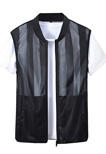 Flygo Men's Summer Casual Lightweight Breathable Mesh Cycling Travel Zip Vest - color: Black, size: X-Small