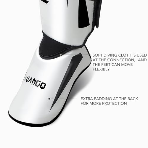 Muay Thai Shin Guards for MMA Sparring, Martial Arts,Kickboxing | Leg Instep Protection Pads, Kickboxing MMA Training, Sparring Gear, Professional MMA Equipment - color: Black-White, size: Large