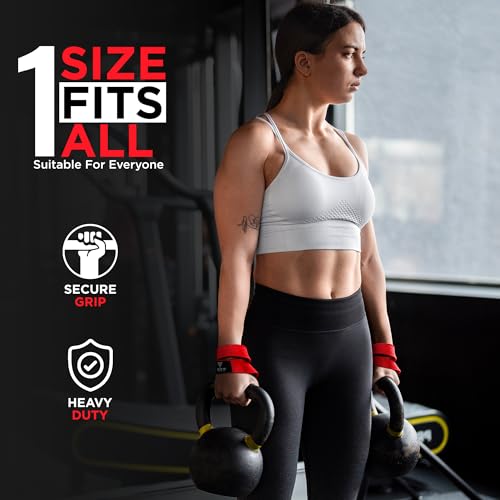 WYOX Figure 8 Lifting Wrist Straps for Weightlifting – Heavy Duty Padded Neoprene Wrist Support, Powerlifting & Strength Training Lift Straps for Deadlifts, Pull Ups, Rows, Shrugs, Gym Training Hand Grip Support for Bodybuilding - color: Red, size: Standa