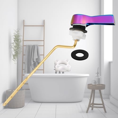 Hibbent Universal Metal Side Mount Toilet Handle Replacement Kit, Brass Toilet Flush Tank Lever with Stainless Steel Flapper Chains for Most Toilets, Rainbow - color: Rainbow, style: Side Mount