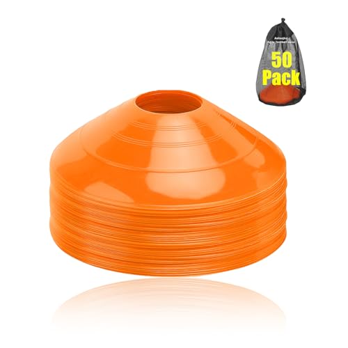 Ashsajkd(Set of 25/50/100 - Agility Soccer Cones with Carry Bag and for ， Football Cones for TrainingFootball, Basketball, Coaching, Agility Cones for Indoor and Outdoor Games - color: A-50 Pack Orange