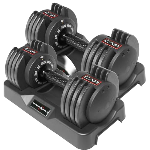 CAP ADJUSTABELL Adjustable Dumbbell Set, Premium Quick Select Adjustable Weights for Strength Training, Singles & Pairs, 12.5 LB, 25 LB & 55 LB, Round & Hex Dumbbells, Multiple Grip Handle Options - size: 25 lb - Honeycomb Black Handle, style: Pair