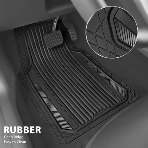 CAR PASS Heavy Duty Sporty Rubber Car Mats, Deep Dish All Weather Car Floor Mats Full Set, Waterproof Anti-Slip Automotive Matts Rugs Trim to Fit for Most Sedans SUVs Vans, All Black - color: black