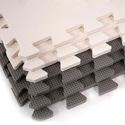 BalanceFrom 16-Pack 12x12 Inches EVA Interlocking Foam Play Tile Mat, Cream/Gray/Beige – 0.4-Inch Thick Non-Slip Puzzle Flooring for 16 Square Feet in Playroom, Nursery, or Playpen at Home
