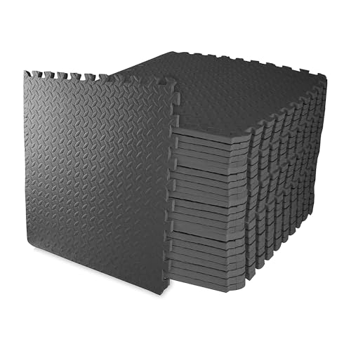 Elevon Puzzle Exercise Gym Flooring Mat, EVA Interlocking Foam Tiles Workout Mat for Home Gym, Fitness Equipment, MMA, Gymnastics, Shock-Absorbing Exercise Mat, Multi-Color - color: Black, style: 3/4"Th, 24 Tiles (96 Sq Ft)