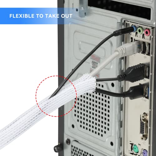 AGPTEK Cable Sleeve, 6.6ft - 1.5 inch Cable Management Desk Cord Cover Organizer Wire Hider for Home Office Computer TV Wire Loom Tubing Pet Proof Cord Protector from Cat Dog Chewing, White - color: White, size: 1.5"-6.6ft