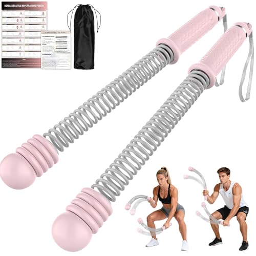 Ropeless Battle Ropes for Home Gym, Portable Cordless with Storage Bag & 8 Adjustable Weight Rings, Heavy Duty Fitness Rope for HIIT, Strength, High Calorie Burn & Low-Impact Cardio for Men & Women - color: Pink