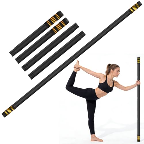 Queension 5ft Adjustable Yoga Stick Made of Sturdy Alloy Steel, Stretching & Mobility Stick with Non-Slip Foam-Sleeveds, Exercise Fitness Pole for Balance & Pilates - color: Black