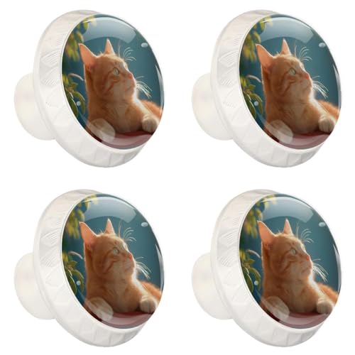 4 Pack White Cabinet Knobs, Cat Drawer Handles for Cabinets, Dresser, Cupboard, Bathroom, Bedroom, Kitchen Hardware Closet Door Knob - color: Cat